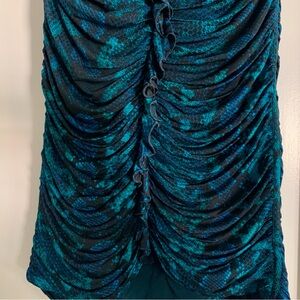 Roberto Cavalli blue green snakeskin animal print form-fitting midi skirt NWOT